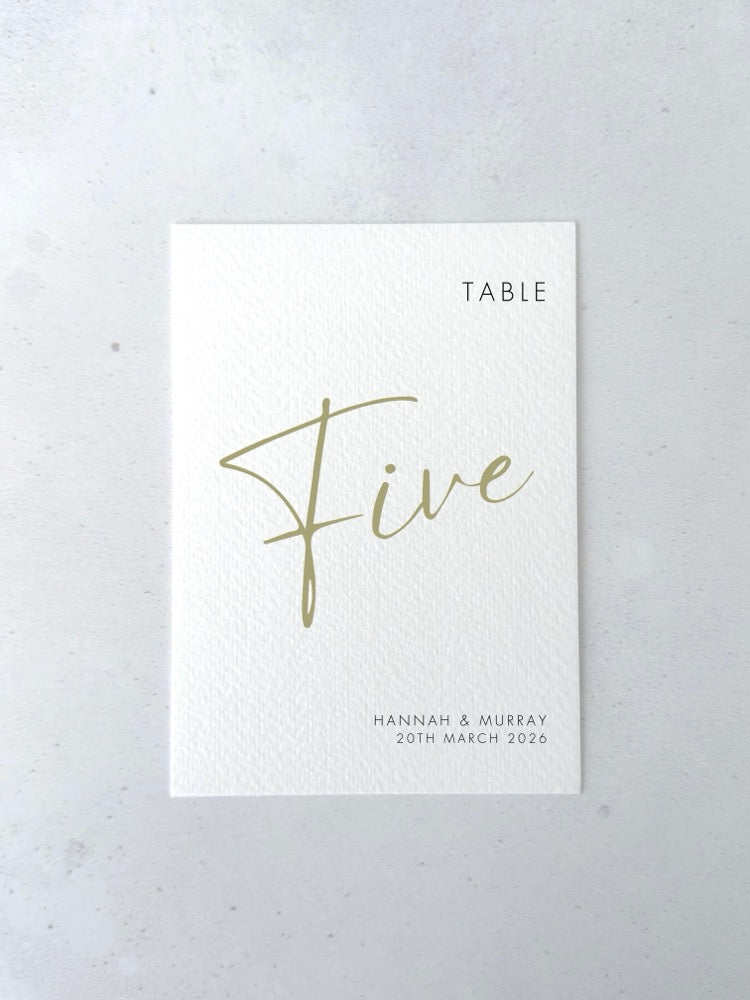 Sage Green Hannah personalised table number for on the day wedding day stationery