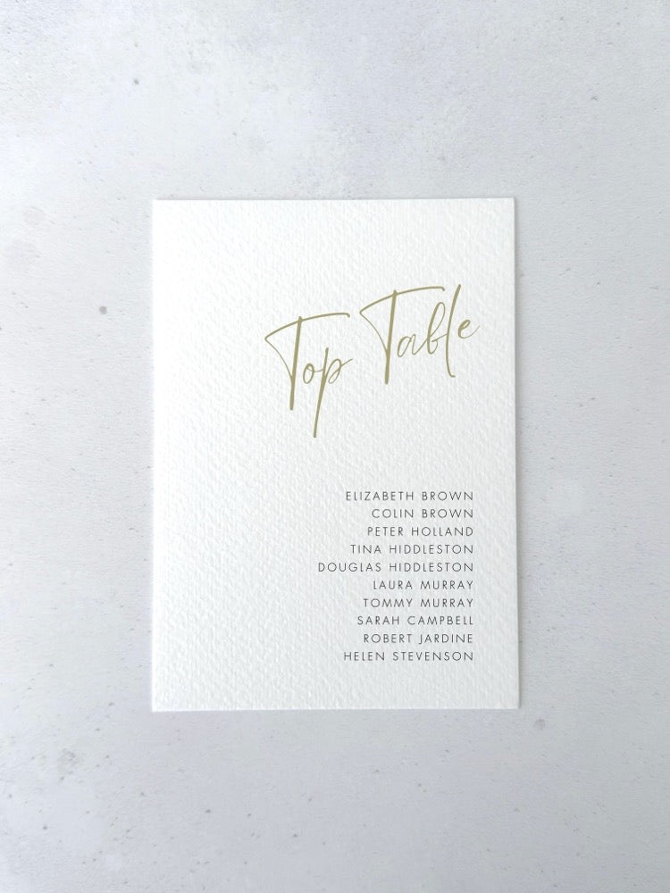 Sage Green Hannah table plan card for seating chart on the day wedding stationery