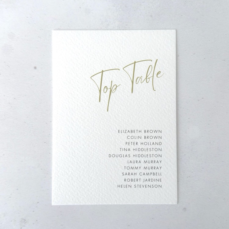 Sage Green Hannah table plan card for seating chart on the day wedding stationery