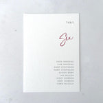Burgundy Hannah table plan card for seating chart on the day wedding stationery