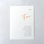 Cinnamon Hannah individual table plan card for seating chart on the day wedding stationery
