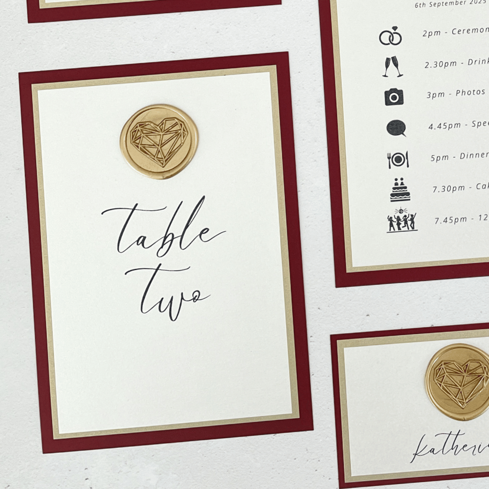 handmade wax seal on the day stationery table number