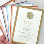 Sage green wax seal lyn save the date card