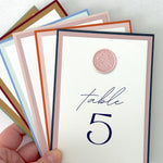 Handmade wax seal table names & numbers wedding day stationery