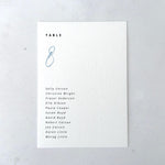 Dusky Blue Sarah table plan card for seating chart