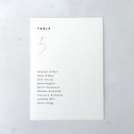 Pink Sarah table plan card for seating chart on the day wedding stationery