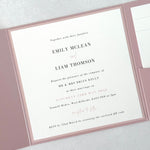 Rose and blush pink square wedding invite for Seamill Hydro