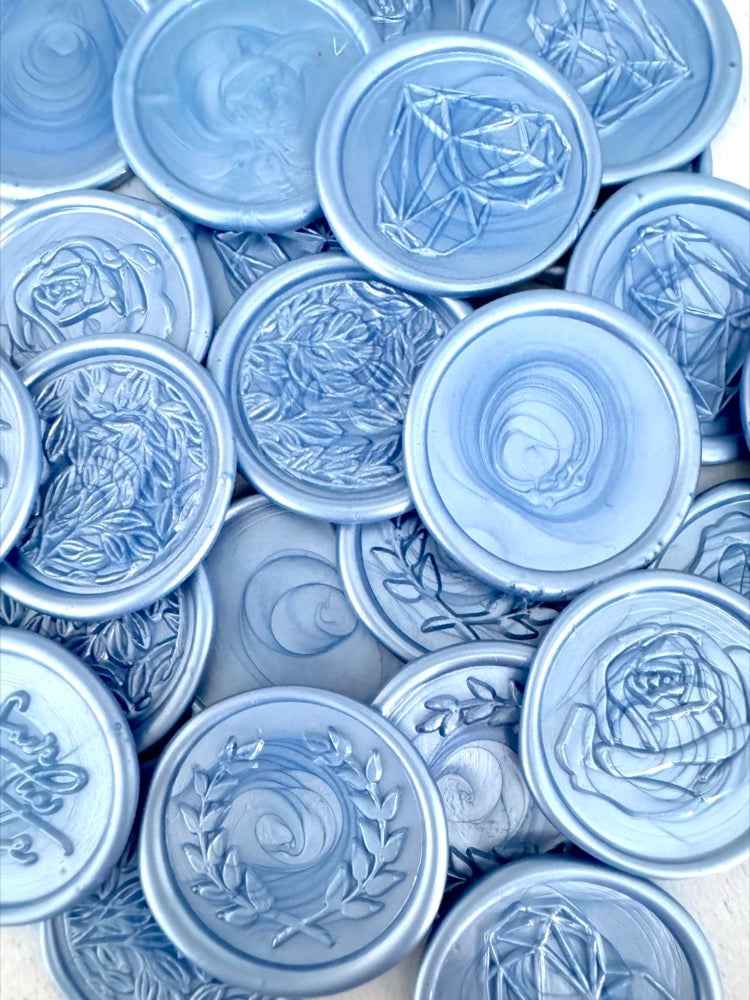 dusty cornflower blue ready made wax seal sticker for invites