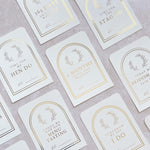 wedding planning countdown cards with shiny gold wreath
