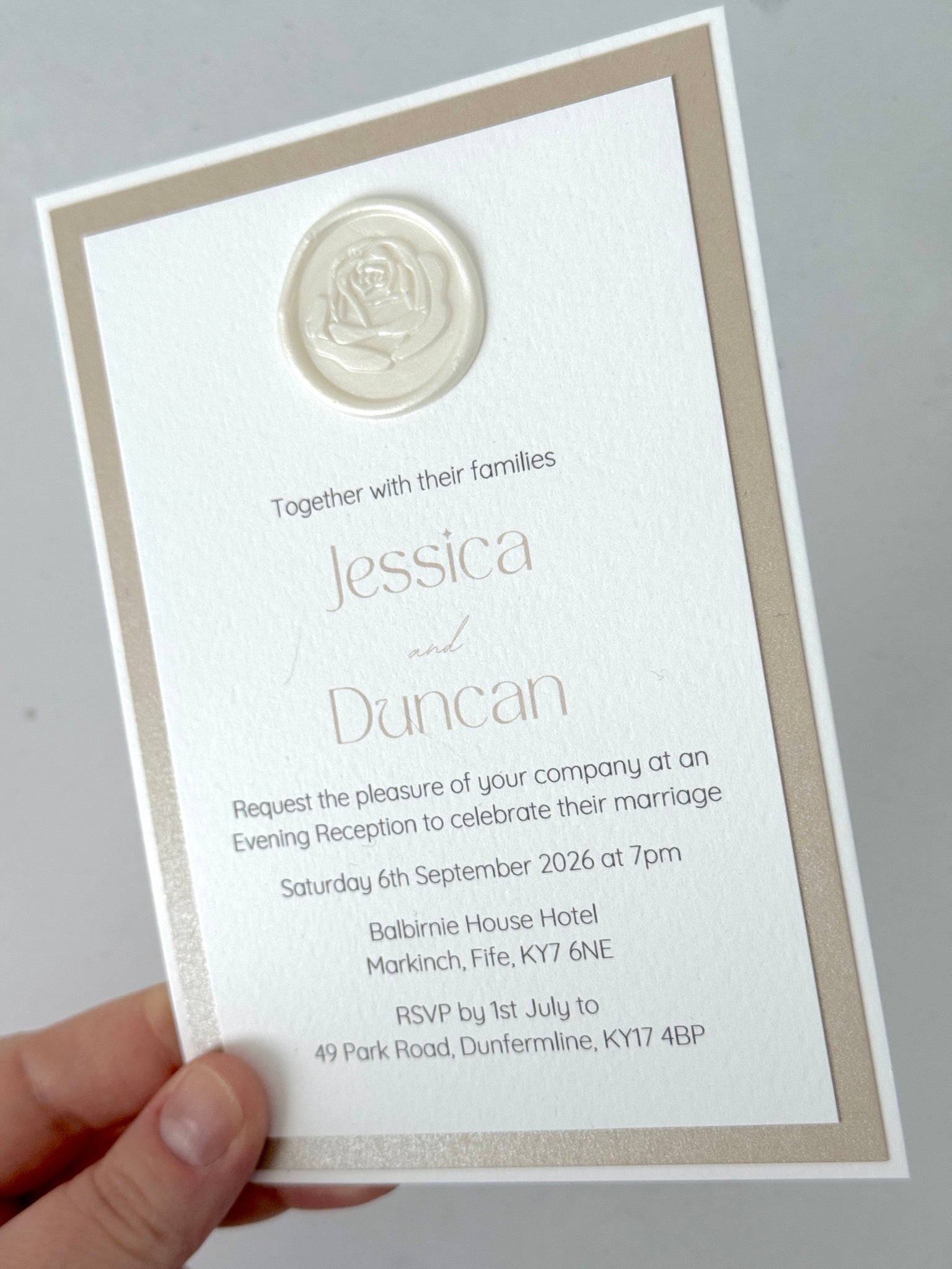 lyn evening invite with pearl wax seal