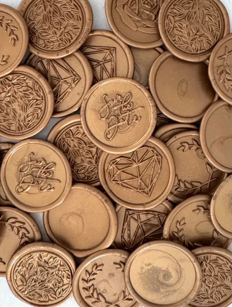 gold wax seal with self adhesive backing for wedding invites and envelopes