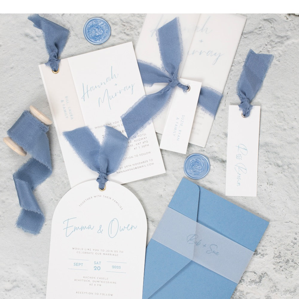Dusky Cornflower Blue Wedding Invites