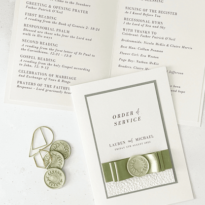 Sage green wax seal wedding order of service