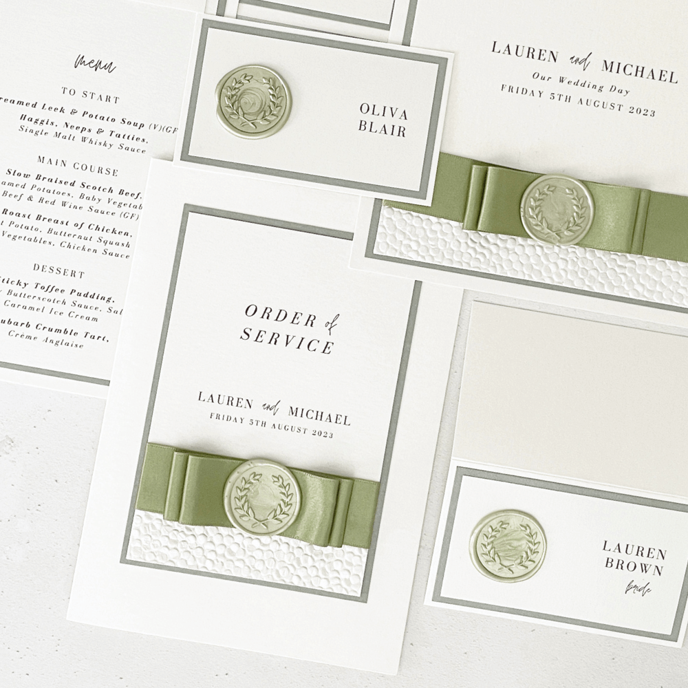 sage on the day wedding stationery  order of service 