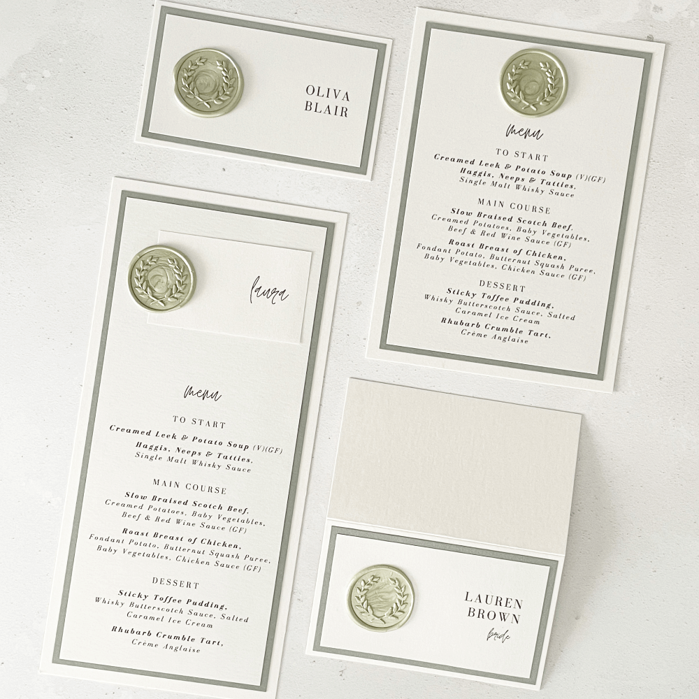 AILSA handmade wax seal place cards on the day stationery