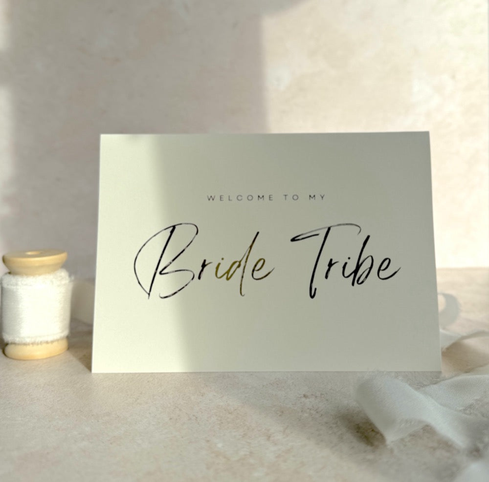 Bride tribe bridesmaid, maid of honour, flowergirl, proposal card in gold foil