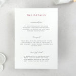 Additional details card for wedding invite with accommodation info and gift wish