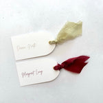 handmade arch place card with silk ribbon