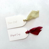 handmade arch place card with silk ribbon