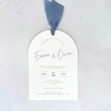 EMMA Arch Wedding Invite & Silk Ribbon in Dusky Blue