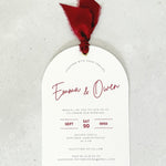 Emma arch invite burgundy silk ribbon handmade by zara