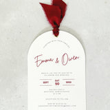 Emma arch invite burgundy silk ribbon handmade by zara