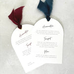 Emma arched invite with silk ribbon double sided info card