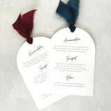 Emma arched invite with silk ribbon double sided info card