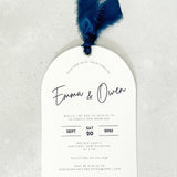 Emma arch invitation eyelet  navy silk ribbon handmade by zara dumfries