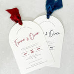 Emma arch eyelet invite with silk ribbon Auchen Castle