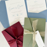 Emma pocketfold invite burgundy dusky blue sage handmade by zara