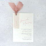 HANNAH Wedding Invite with Vellum Tag & Silk Ribbon in Blush Pink