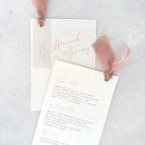 HANNAH Wedding Invite with Vellum Tag & Silk Ribbon in Blush Pink