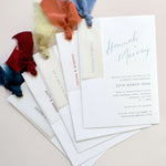 Hannah vellum tag and coloured silk ribbon wedding invites