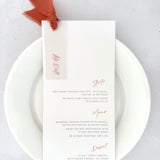 rust orange silk ribbon and eyelet vellum tag wedding menu handmade by zara