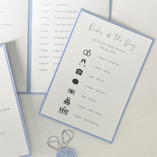 Order of the day minimalist post card  wedding stationery