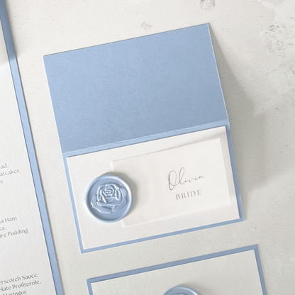 folded vellum place card on the day wedding stationery