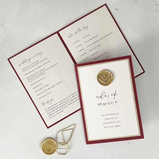 Burgundy and gold  wax seal order of service booklet