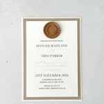 Postcard wax seal evening invite in semi custom colour options