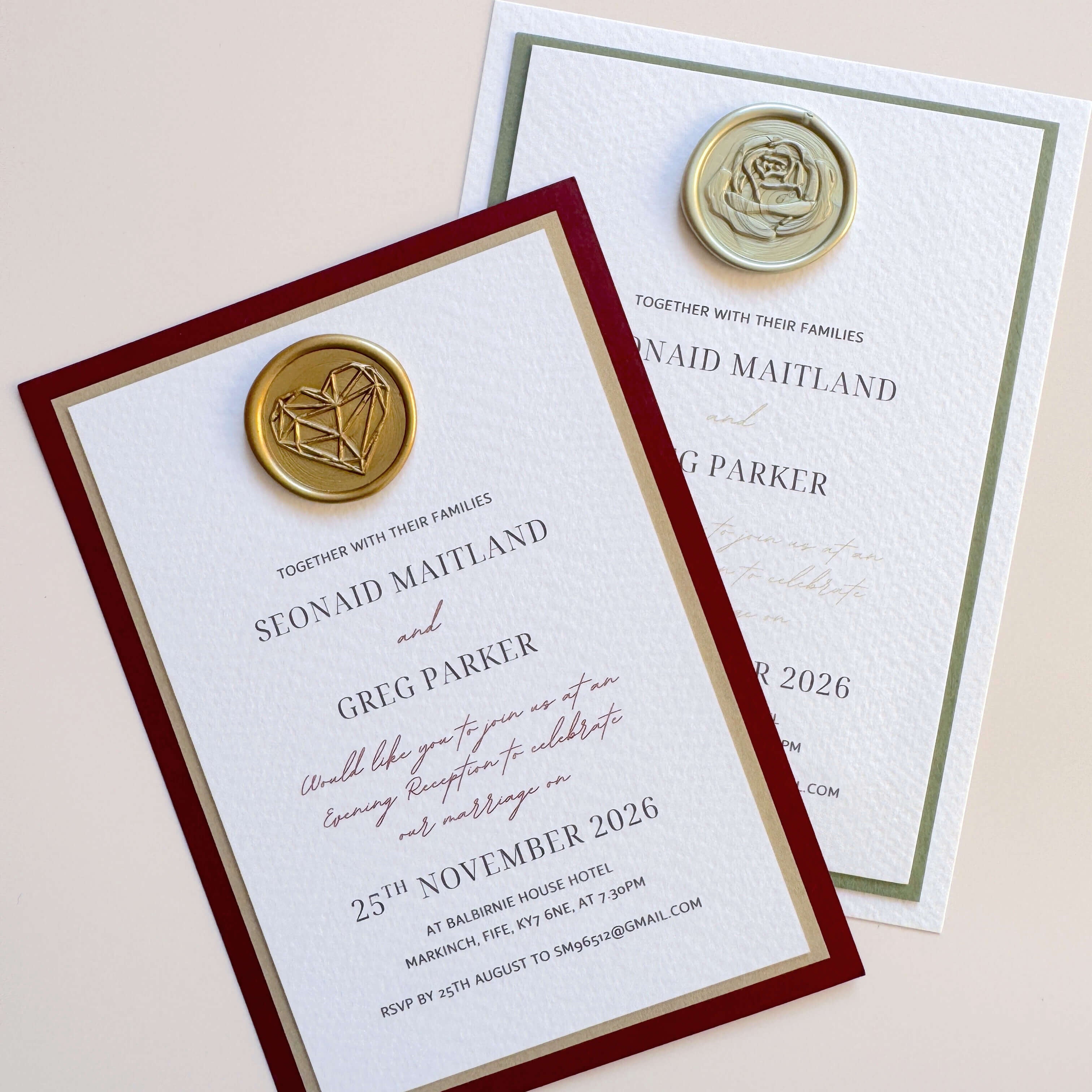 jeni wax seal evening invite with handmade wax seals