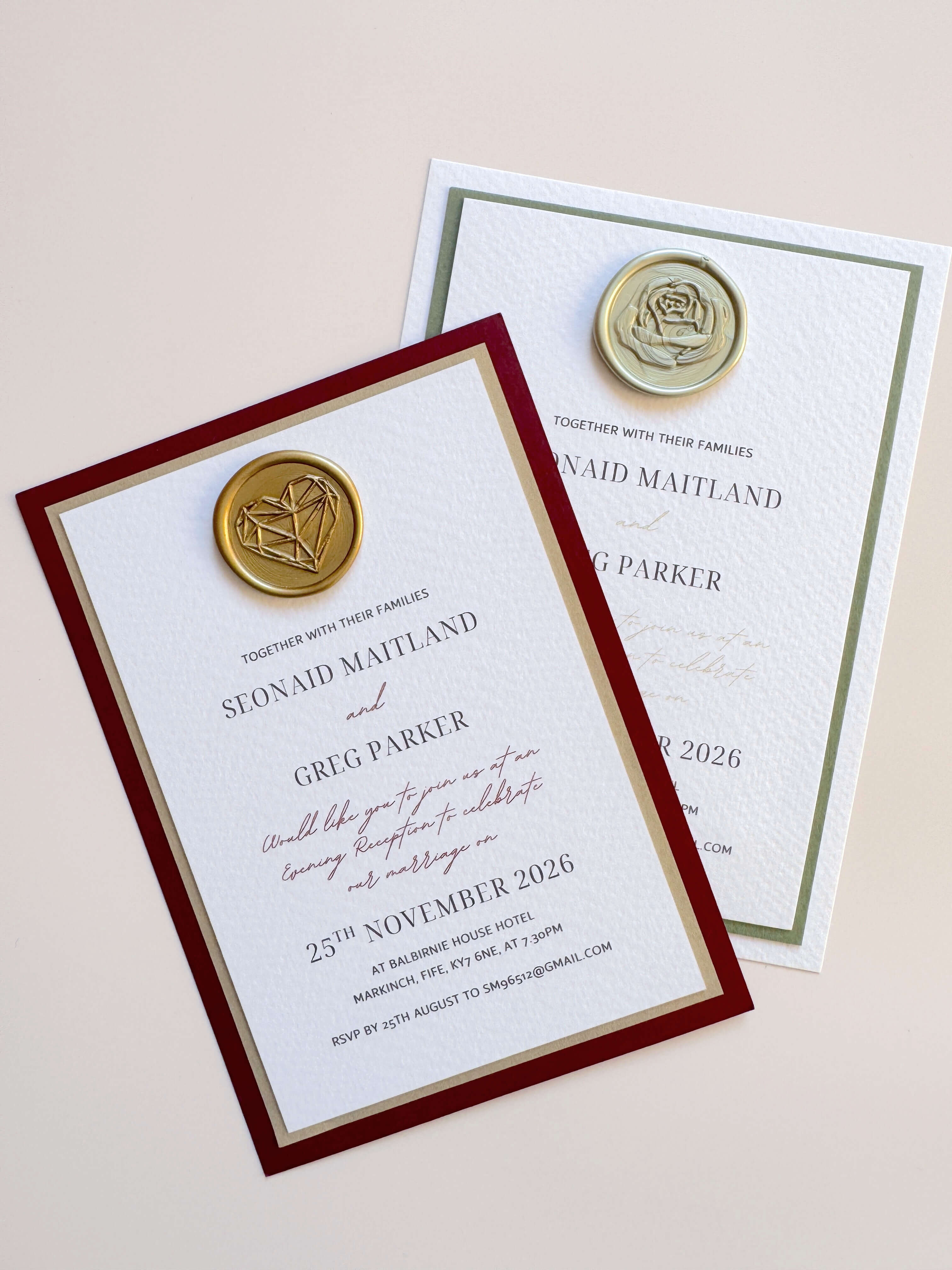jeni wax seal evening invite with handmade wax seals