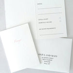 JENI folded RSVP card and mini self addressed envelope for wedding invites