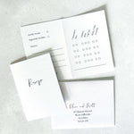 Jeni folded A7 rsvp card with custom menu tick off and mini self addressed envelope