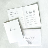 Jeni folded A7 rsvp card with custom menu tick off and mini self addressed envelope