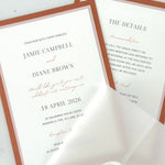 terracotta orange wax seal vellum wrapped wedding invite