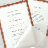 terracotta orange wax seal vellum wrapped wedding invite