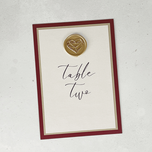 table name or number burgundy and gold handmade wedding stationery