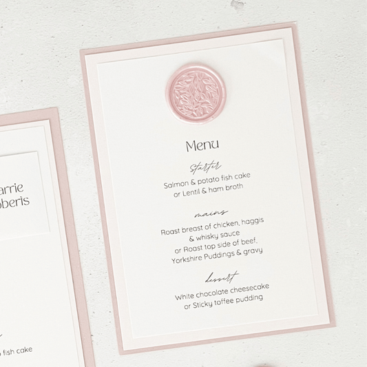 handmade pink wax seal post card menu 