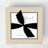 Lily monochrome black minimalist tied silk ribbon square wedding invite