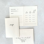 lily rsvp card and mini envelope with personalised menu tick off options